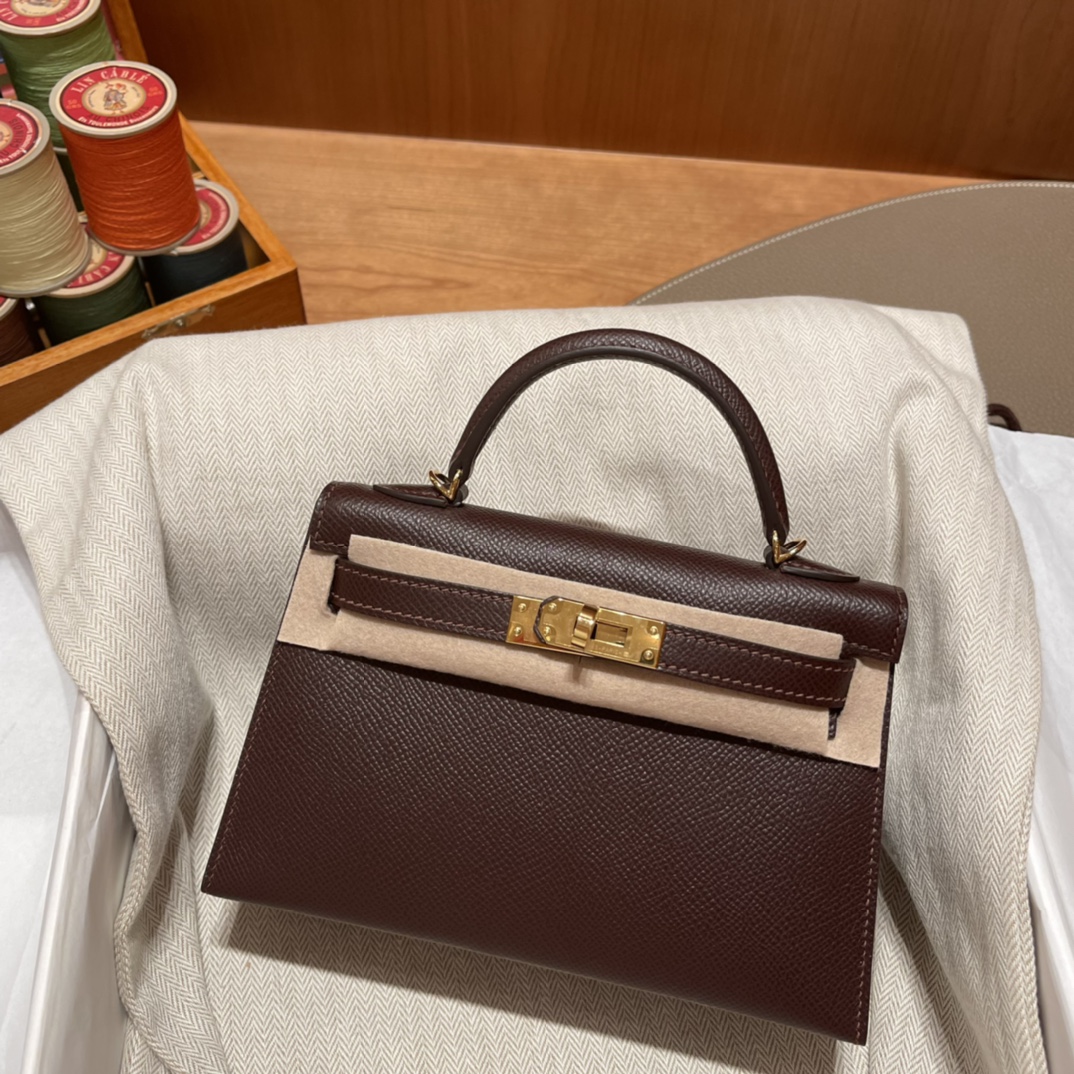 에르메스 미니 켈리백19 브라운 금장 앱송